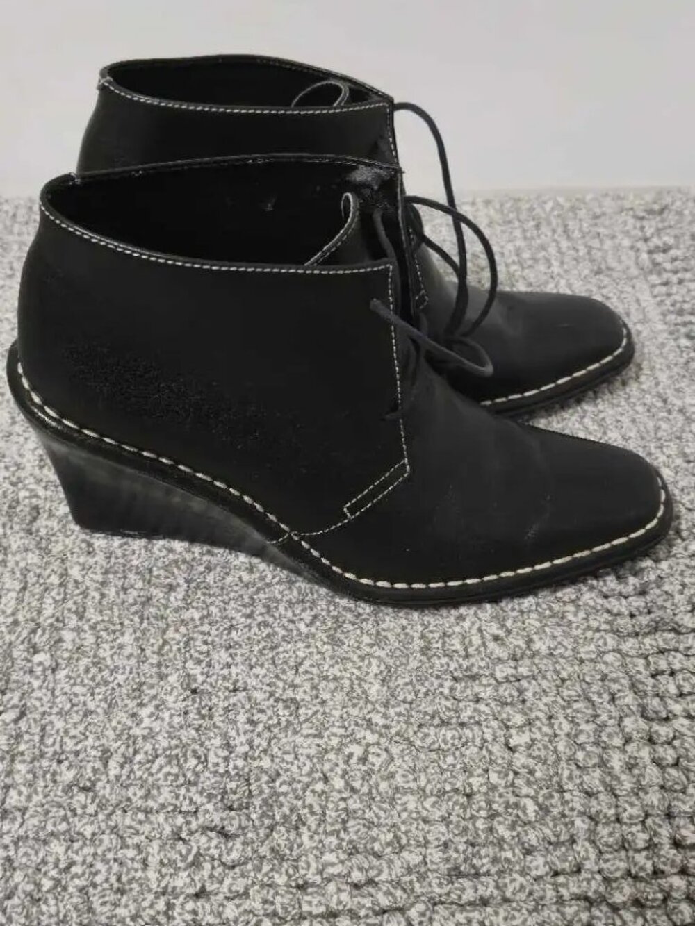 Ralph Lauren Black Leather Wedge Ankle Boots